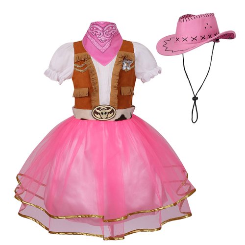 yolsun Halloween cowgirl costume for girls Funny Holiday Party Princess Dress Up (9-10 Years, pink)