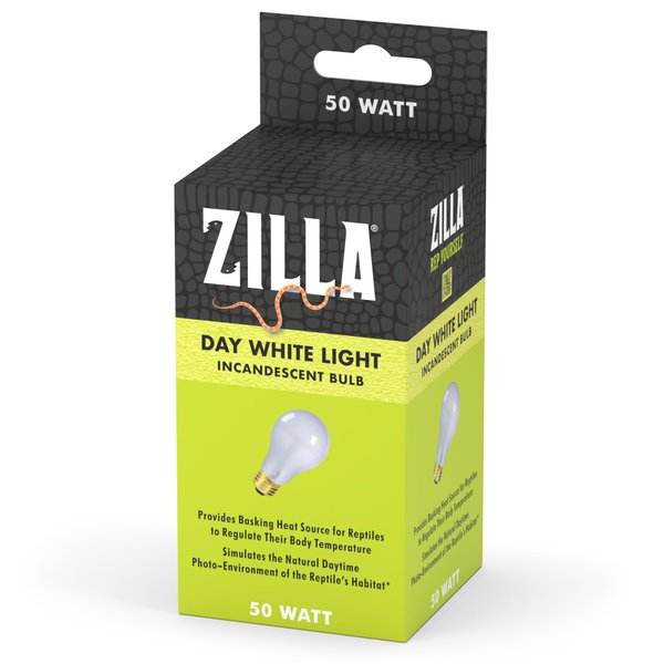 Zilla Reptile Terrarium Incandescent Heat Bulb, Day White, 50 Watts