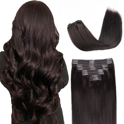 Clip in Hair Extensions Real Human Hair Dark Brown Hair Extension 8 Pcs 120g Hair Extensions Clip in Hair Extensions Clip ins Straight Double Weft(2,22inch)