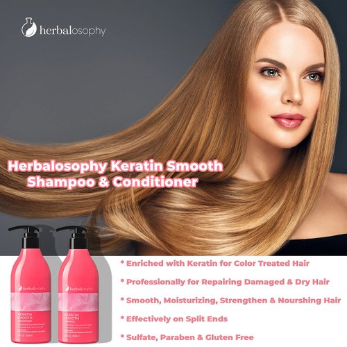 16.9 Fl Oz Keratin Conditioner, Smoothing, Nourishing & Moisturizing Formula for Damaged and Dry Hair, Extra Strength Hydrate & Repair for Color Treated Hair, Anti Frizz, Free of Sulfate, Parabens and Gluten