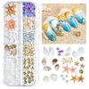 Summer Nail Art Rhinestones, 2 Boxes Tropical Ocean Nail Charms Shell Starfish Conch Sea Series 3D Beach Nail Design Accessories Manicure DIY Seashell Nail Decoration for Women Girls