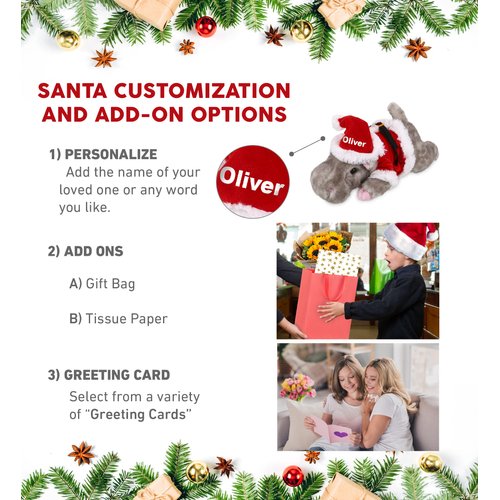 DolliBu Santa Hippo Stuffed Animal Plush - Wild Animal Plush Hippopotamus For Christmas with Red Santa Claus Outfit, Stuffed Plush Hippo Wildlife Gift for Holiday with Name Personalization - 11.5 Inch