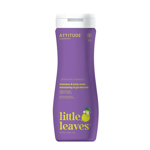 ATTITUDE Shampoo and Body Wash for Kids, EWG Verified Hair and Body Cleanser, Dermatologically Tested Soap, Plant and Mineral Based Bath Products, Vegan, Vanilla & Pear, 16 Fl Oz