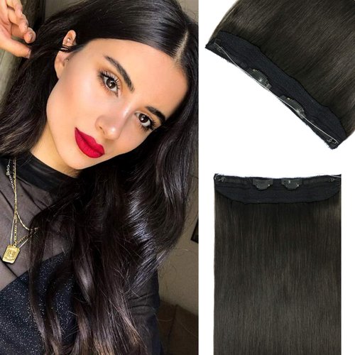 UGOTRAYS 14 Inch Wire Hair Extensions Blonde Silky Straight Real Hair Natural Black Wire Hairpiece Extensions Secret Wire Hair Extensions with Clips One Piece 70g