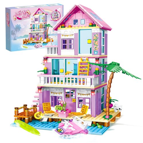 Beach House Building Set, Seaside Villa House Building Toys Compatible with Lego Friends Sets for Girls Age 8-12, Creative Holiday Cottage Building Kit, Birthday, Valentine's Day