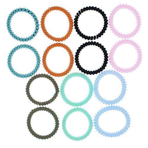 NELJIBEHU Candy Color Coil Hair Elastics, 14 Pcs Multicolor Medium Telephone Cord Plastic Hair Ties (7 Colors)