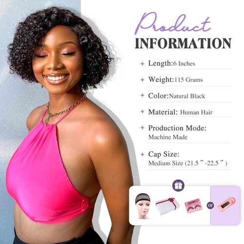 WIGER Short Curly Human Hair Wigs for Black Women Pixie Curly Bob Wig for Women Glueless Side Part Kinky Curly Human Hair Wig None Lace Frontal Deep Curly Hair