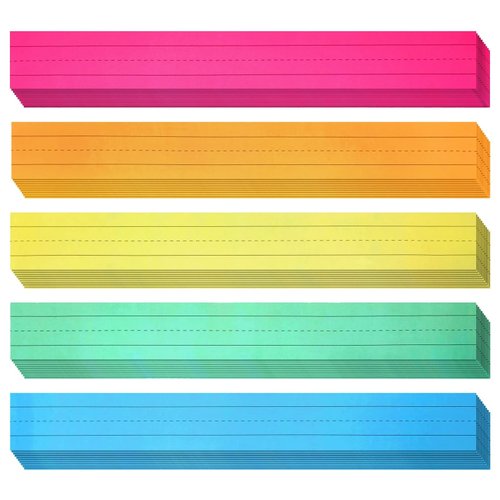 Juvale 100 Pack Colored Sentence Strips for Teacher Supplies, Classroom, Lined Paper Borders for Writing Words (5 Colors, 3 x 24 in)