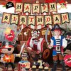 Chilfamy Pirate Party Decorations, Pirate Theme Party Supplies with Happy Birthday Banner, Pirate Garland Signs, Cake Toppers, Pirate Captain Ship Balloons Set for Adults Kids Pirate Party Favors