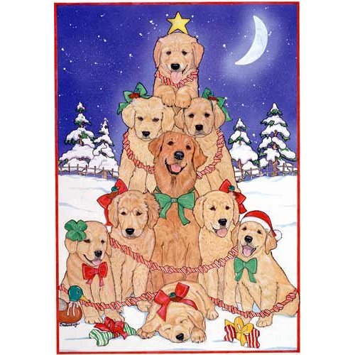 Pipsqueak Golden Retriever Christmas Cards Tree : 10 Holiday Cards with Envelopes - ADORABLE!