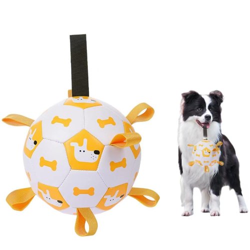 CLGoods-Dog Toys Dog Soccer Ball with Straps, Ball Toy Lagre Soccer Ball with Hand Pump Border Collie Fun Ball Play Set，Dog Birthday Gifts，Dog Toy（6 Inch）