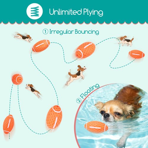 Nobleza Dog Football, Interactive Lightweight Tough Squeaky Dog Toys That Float and Bounce for Teething and Teeth Cleaning, Natural Rubber Durable Football Dog Toy for Small and Medium Breeds, Orange
