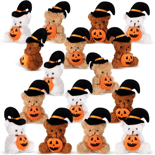 Liliful 20 Pcs Halloween Plush Bear Bulk Mini Halloween Stuffed Animals Bear Toys with Pumpkin and Witch Hat Halloween Stuffed Plush Toy Bear for Halloween Toy Bear Party Decorations Gifts