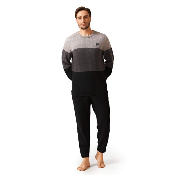 DAVID ARCHY Men's Plush Fleece Sleepwear Warm Cozy Long Sleeve Top & Bottom Pajama Set Nightwear