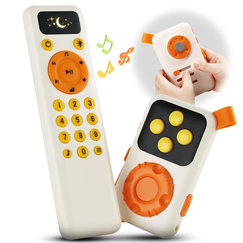 Aprilwolf Montessori Baby TV Remote Toys & MP3 for 1 2 Year Old, Baby Toys 6 12 18 Months with Light & Sound, Toddler Birthday Gifts Boys Girls
