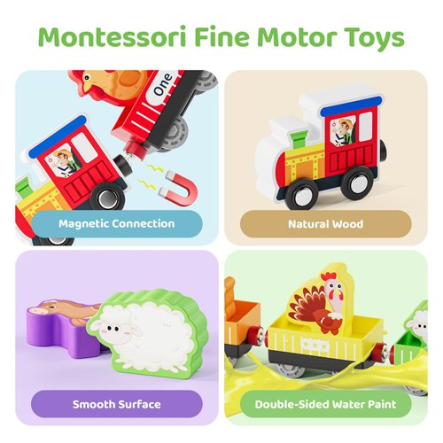 QODOFLR Wooden Animal Toy Train Set,Toddlers Toys for 1-3,Montessori Toys for Toddlers，Magnetic Train Toys,Preschool Educational Learning Toy,Sensory Toys for Kids,Ideal Gifts Boys, Girls