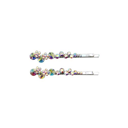 Faship A Pair Of AB Premium Rhinestone Crystal Floral Hair Clips Pins 2 Pcs