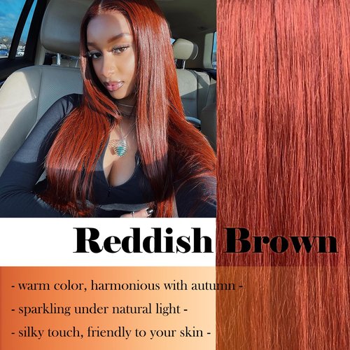ijoy Reddish Brown Lace Front Wigs Human Hair Pre Plucked 13x4 Copper Brown Straight Lace Front Wigs Human Hair 180 Density Glueless Wigs Human Hair with Baby Hair For Women 14 Inch