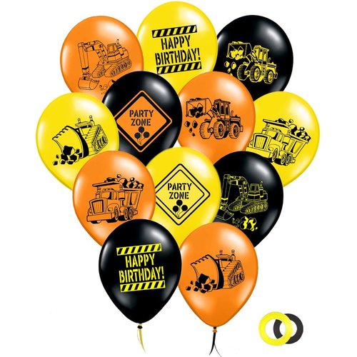 Gypsy Jade's Construction Party Supplies - 36 Construction Themed Balloons - 12" Construction Zone Party Balloons - Perfect for Builder Themed Parties