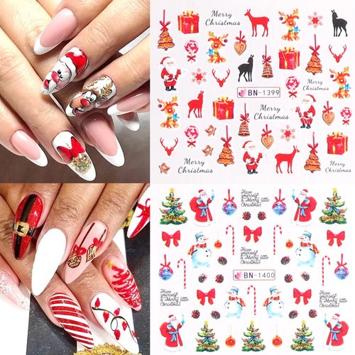Christmas Nail Art Stickers, Snowflake Nail Decals Water Transfer Colorful Snowmen Reindeer Bell Merry Christmas Happy New Year Xmas Tree Winter Nail Tattoo Stickers (12 Sheets)