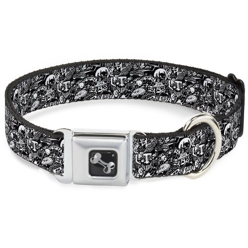 Buckle-Down Seatbelt Buckle Dog Collar - Comic Nightmare - 1.5" Wide - Fits 13-18" Neck - Small