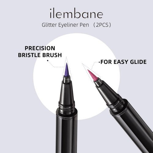 ilembane Shimmer Purple Pink Liquid Eyeliner, Easy to Apply Long lasting Glitter Makeup Metallic Satin, 2 Pcs Set