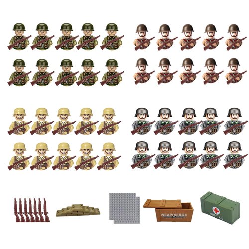 Dwvvbst 105 Pieces WW2 Building Set Action Figures, Army Combat Playset Mini World W2 Figures, American German British French Minfigures Battle Figures Block Toy Military Weapons Accessories for Kids