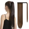 BARSDAR Straight Ponytail Extension - 26 Inch Long Straight Wrap Around Ponytail for Women Clip in Ponytail Hair Extensions Synthetic Brown Hair Pony Tails Hairpieces Daily - Dark Brown & Auburn