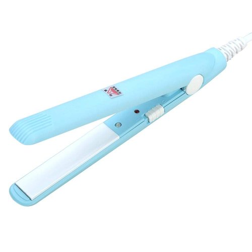 Mini Hair Straightener, 2 in 1 Portable Ceramic Tourmaline Flat Iron Heating Curler for Curling Straighten Bang, Wavy Hair, Short Hair Hair Tools (Sky Blue)