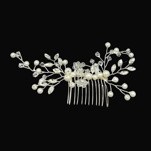 Flower Crystal Bride Wedding Hair Comb with Pearl Rhinestone Hair Accessories Bridal Side Combs Headpiece for Women (Silver)