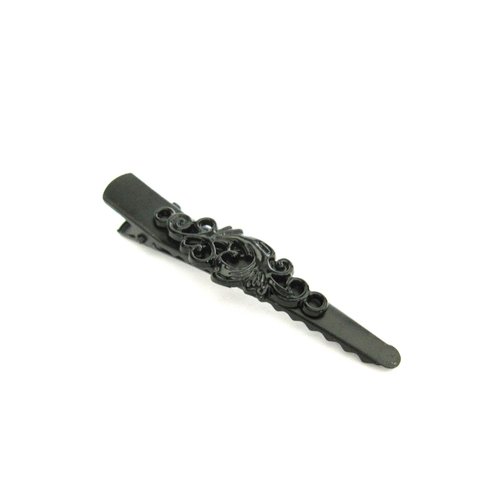 Small tiny black metal filigree hair pin alligator clip barrette for fine thin (Clip quantity: 2 clips, Pattern: 2.4 inches)