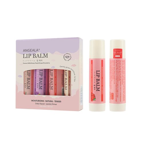 Lip Balm With Strawberries, peaches, grapes, coconuts, 4PCS lip balm set for Dry Cracked Lips, Moisturize