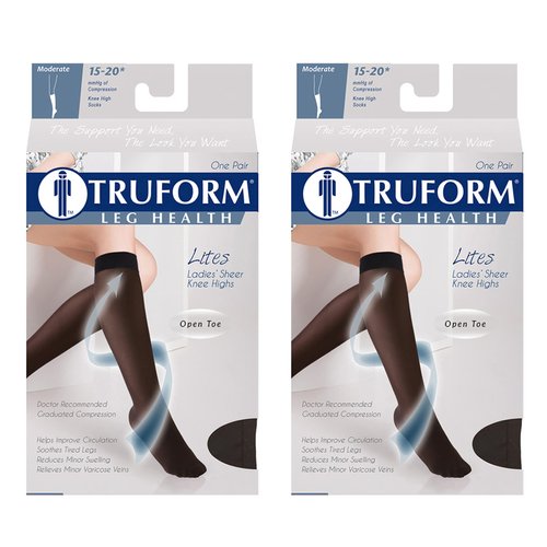 Truform Compression 15-20 mmHg Sheer Knee High Stockings Open Toe, Nude, Small, 2 Count