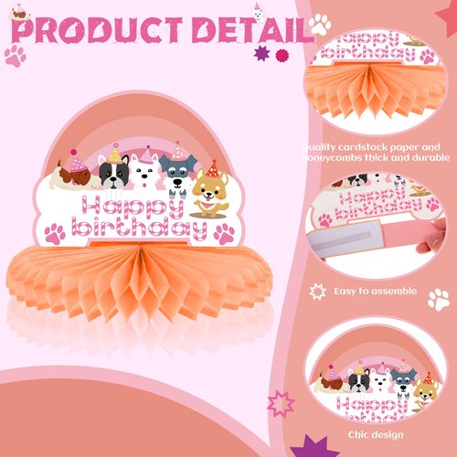 9 Pcs Dog Themed Party Decorations Pink Dog Honeycomb Centerpieces Dog Party Favors Dog Themed Birthday Party Supplies Puppy Party Decorations Pets Table Decorations for Dog Theme Birthday Party
