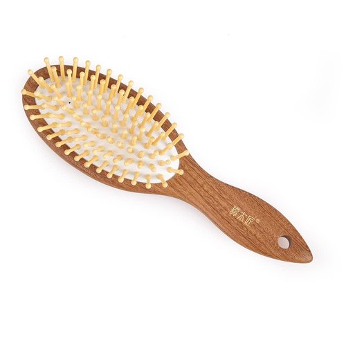 TAN MUJIANG Hair Brush Natural Wood Scalp Massage YM Orange Cat