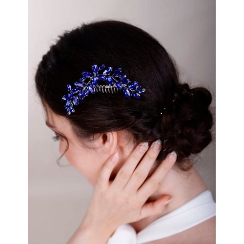 Chargances Bridal Crystal Hair Comb Blue Wedding Rhinestone Hair Side Comb Fashion Handmade Hair Accessories for Bride Wedding Prom Flower Girl Headpieces (Royal Blue)