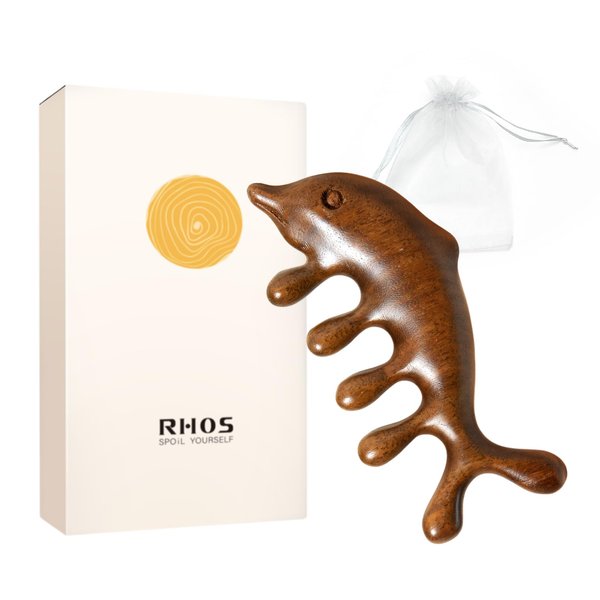 RHOS Wooden Massage Comb,Scraping Scalp Comb-Natural Wood Wide Tooth Comb for Hair Care,Relaxation-Meridians Massage Comb for Head,Facial,Body-Gua Sha Wooden Comb,Heathy Gift for Women&Men