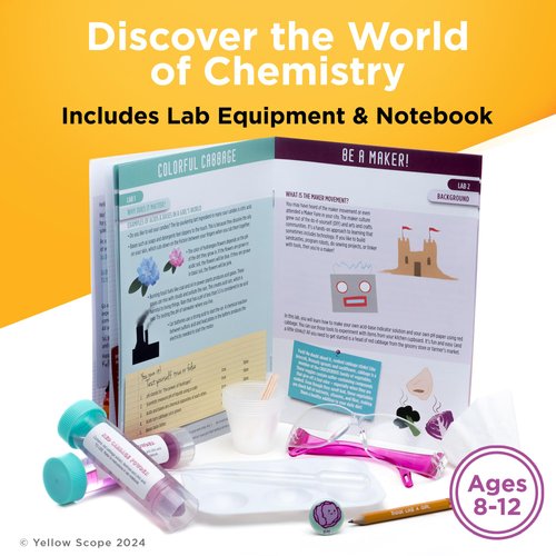 Yellow Scope Science Kit for Kids, Acid, Base & pH Kit for Girls and Boys, Cabbage Chemistry, STEM Learning Color Changing Experiment, Kids Ages 8-12