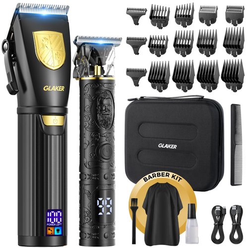 GLAKER Hair Clippers for Men Professional, Cordless Clippers for Hair Cutting, Mens Hair Clippers and Trimmer Kit for Barber with LED Display 15 Guide Combs