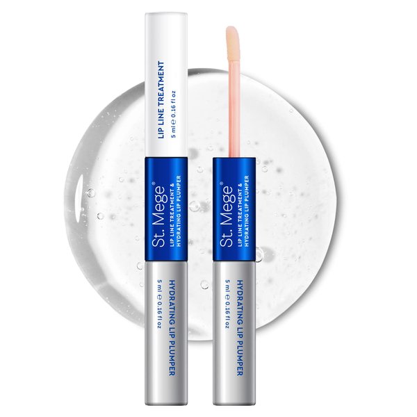 Gloss Lip Plumper & Wrinkle Treatment: Upper Lip Vertical Line Plumping Booster & Hydrating Repair with Hyaluronic Acid & Peptides - Anti-Aging Serum Kit for Around Mouth, Clear