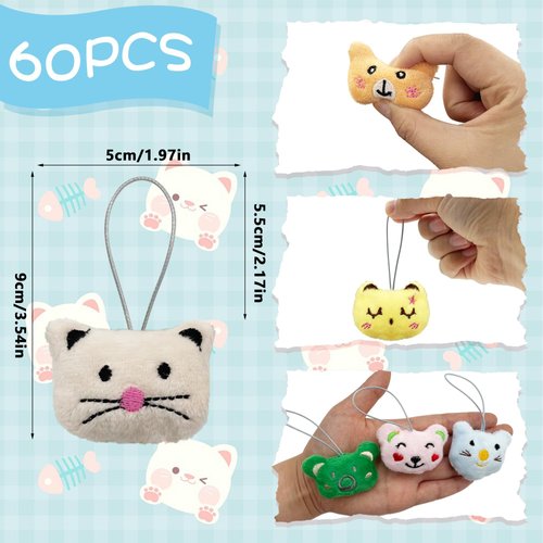 XIPEGPA 60 PCS Mini Animal Plush Toys Set Cute Small Animal Stuffed Toy Keychain for Party Favors Keychain Ornament for Goody Bag Easter Egg Stuffers Carnival Birthday Party Classroom Prizes