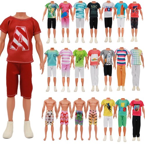 22 Items 11.5 Inch Boy Doll Clothes Accessories, Handmade 10 Tops, 4 Pants, 6 Shorts and 2 Beach Pants Fashion Casual Wear Clothes Outfits for 12 inch boy Doll Random Style