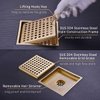 Orhemus Square Shower Floor Drain with Removable Cover Grid Grate 6 inch Long, SUS 304 Stainless Steel Brushed Gold Brass Finished