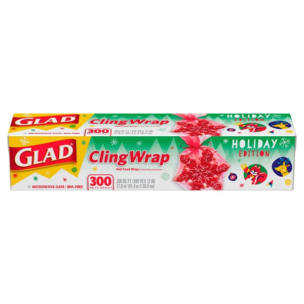 Glad Holiday Red ClingWrap Plastic Wrap 300 sq ft Roll