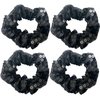 4 Pack Black or Gold Tone Sequins Hair Scrunchies Satin Fabric Scrunchy Bobbles Elastic Hair Ties Bands Hair Accessories for Women Girls (Black)