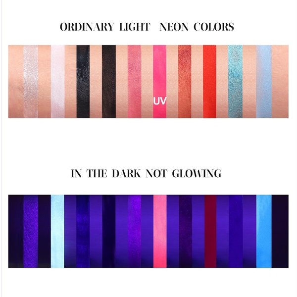 MAEPEOR Neon Face Body Paint Palette 10 Colors Glow In The Dark Eyeliner Painting Palette Neon Fluorescent Water Activated Face and Body Paint with Brush for Halloween Christmas (Set 02)