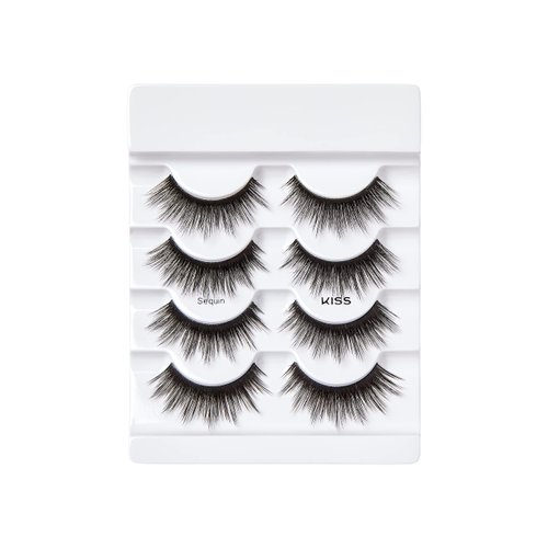 KISS Lash Couture Faux Mink False Eyelashes Multipack, Knot-Free Lash Band, Reusable, Contact Lens Friendly, Easy To Apply, Ultrafine, Tapered, Synthetic Fake Lashes, Style Sequin, 4 Pairs
