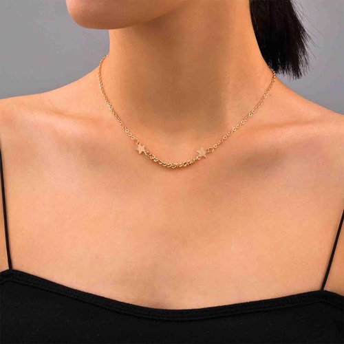 Iaceble Bohemia Tiny Star Chain Necklace Star Choker Necklace Lucky Star Necklace Minimalist Gold Star Link Necklace Jewelry for Women and Girls