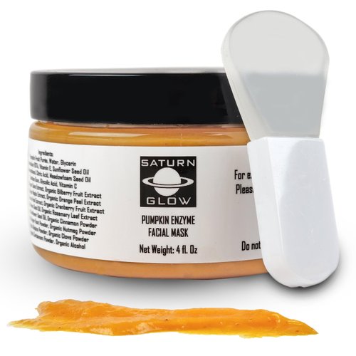 Saturn Glow Pumpkin Enzyme Face Mask, Vegan Exfoliating Facial Mask, Anti Aging Facial Treatment, Moisturizing & Hydrating Skincare, Glycolic Acid, Enzymatic Dermal Resurfacer, (4oz, 1, Applicator)