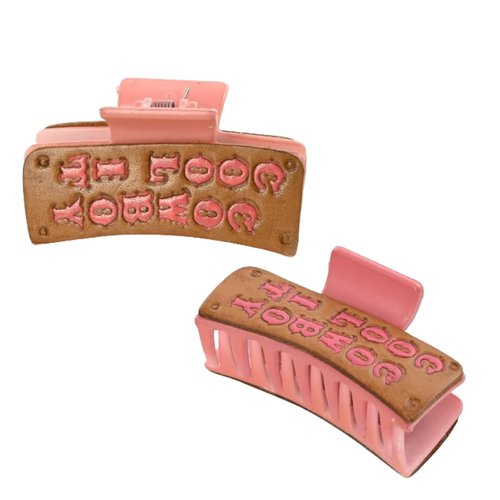 Merbaa Western Fashion Cool Claw Clip Tooled Cowhide Hand Tooled Leather Clutcher Clip for girls women Matte Claw Clip 3.5" Pink Claw Clip for Versatile Hair Styles